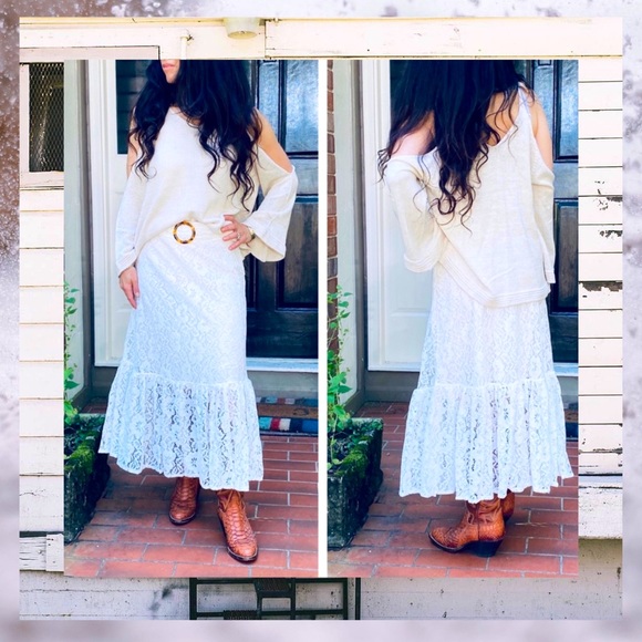 Lace Maxi Skirt, Size Medium in Winter White - Picture 4 of 4